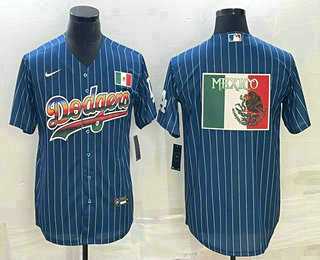 Men%27s Los Angeles Dodgers Big Logo Navy Blue Pinstripe MLB Cool Base Nike Jersey3->los angeles dodgers->MLB Jersey